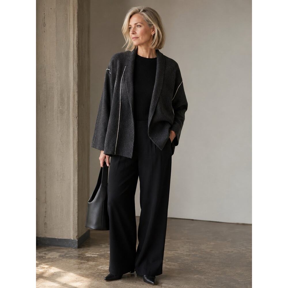 Eileen Fisher Wool Cardigan Jacket Gray Size XS/TP Minimalist Timeless